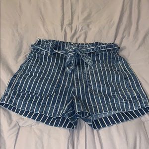 Blue and yellow/tan American eagle shorts